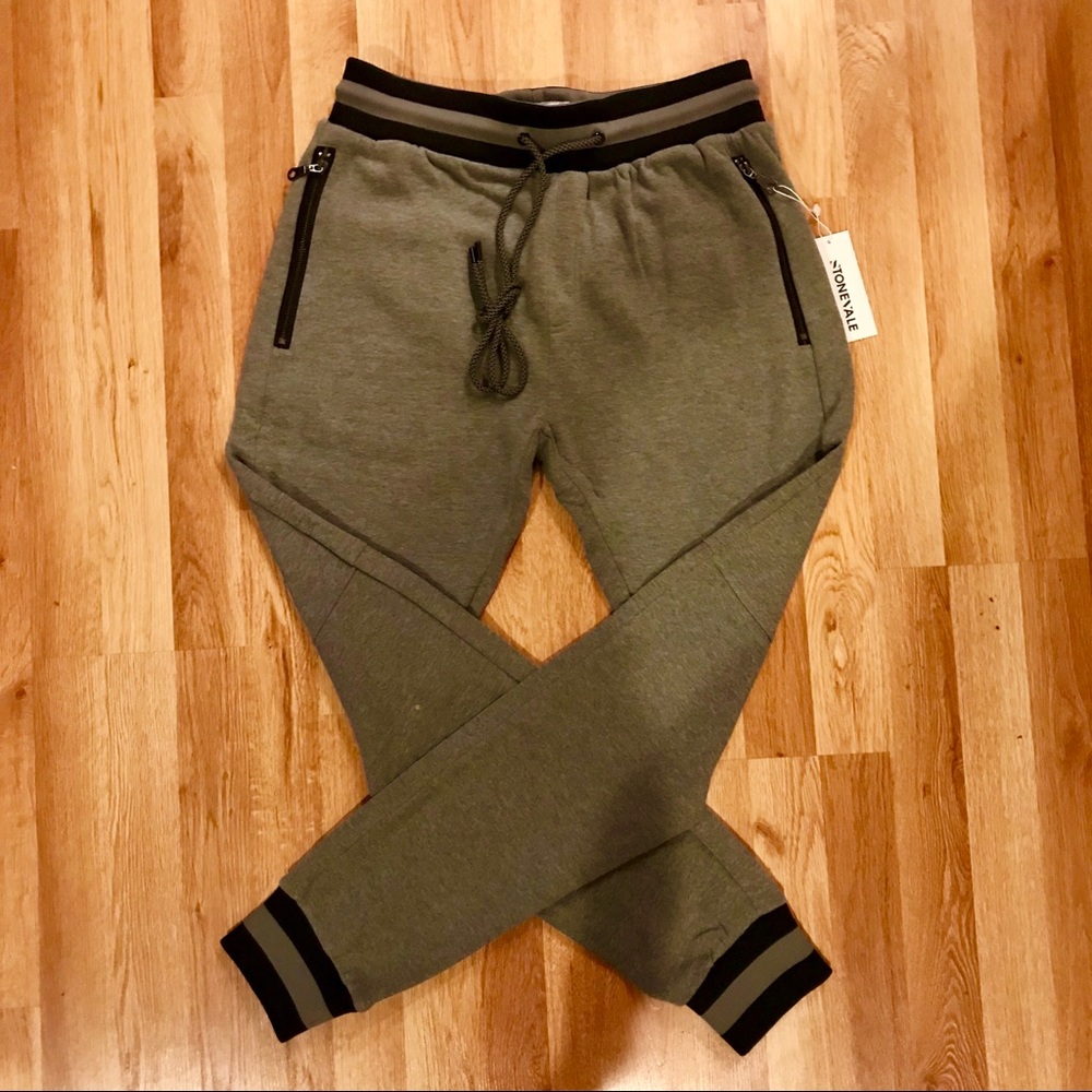 Stonevale Co Striped Hem Joggers in Grey and Black